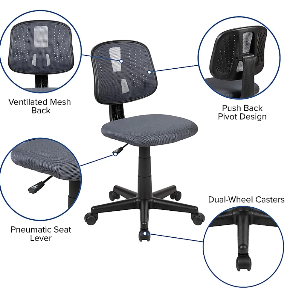 Flash Furniture Flash Fundamentals Mesh Mid-Back Swivel Task Office Chair With Pivot Back, Gray/Black