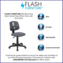 Flash Furniture Flash Fundamentals Mesh Mid-Back Swivel Task Office Chair With Pivot Back, Gray/Black