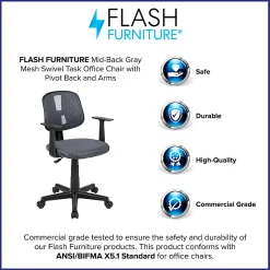 Flash Furniture Flash Fundamentals Mesh Low/Mid-Back Task Chair, Gray