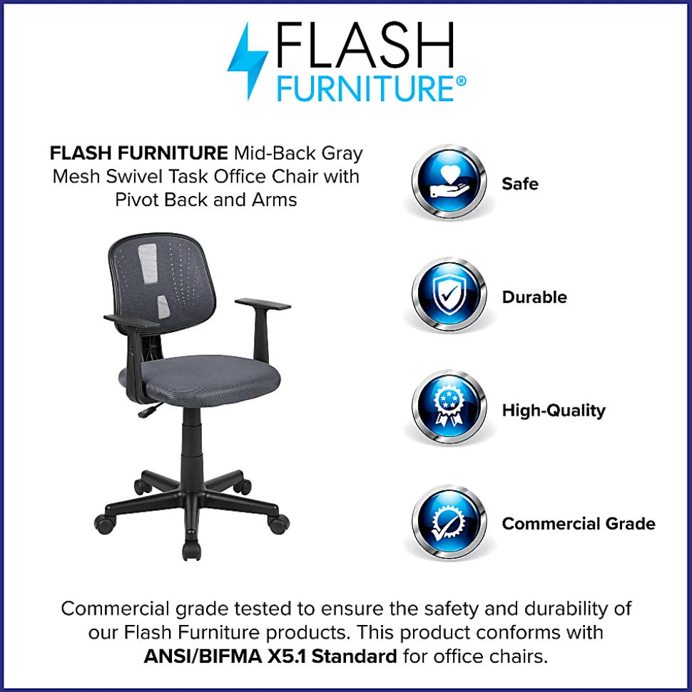 Flash Furniture Flash Fundamentals Mesh Low/Mid-Back Task Chair, Gray