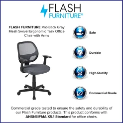 Flash Furniture Flash Fundamentals Mesh Mid-Back Task Chair, Gray