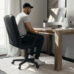 Flash Furniture Flash Fundamentals LeatherSoft™ Faux Leather Mid-Back Task Chair, Black