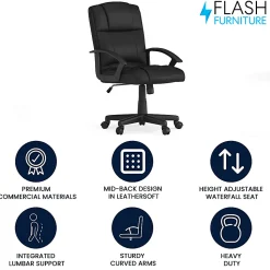Flash Furniture Flash Fundamentals LeatherSoft™ Faux Leather Mid-Back Task Chair, Black