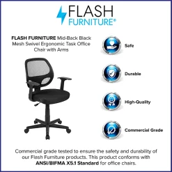 Flash Furniture Flash Fundamentals Mesh Mid-Back Task Chair, Black