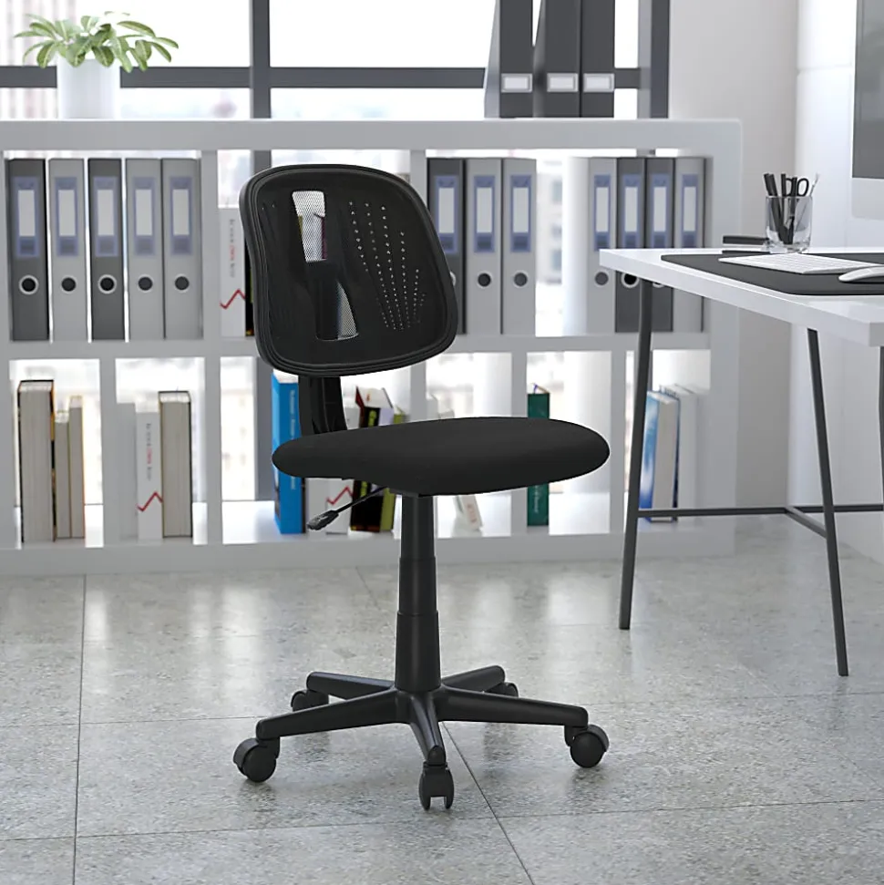 Flash Furniture Flash Fundamentals Mesh Mid-Back Swivel Task Office Chair With Pivot Back, Black