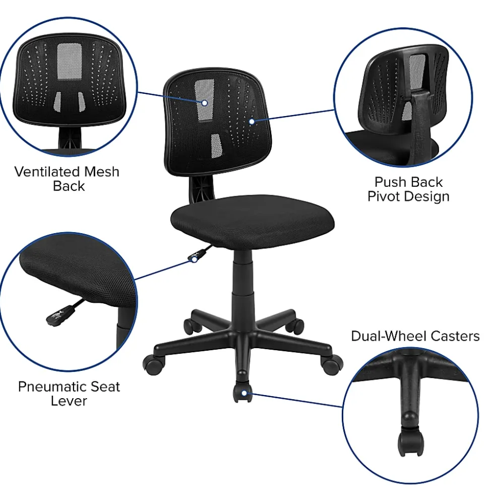 Flash Furniture Flash Fundamentals Mesh Mid-Back Swivel Task Office Chair With Pivot Back, Black