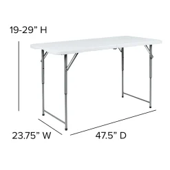 Flash Furniture Height-Adjustable Bi-Fold Plastic Folding Table With Carrying Handle, 29"H x 23-3/4"W x 47-1/2"D, Granite White