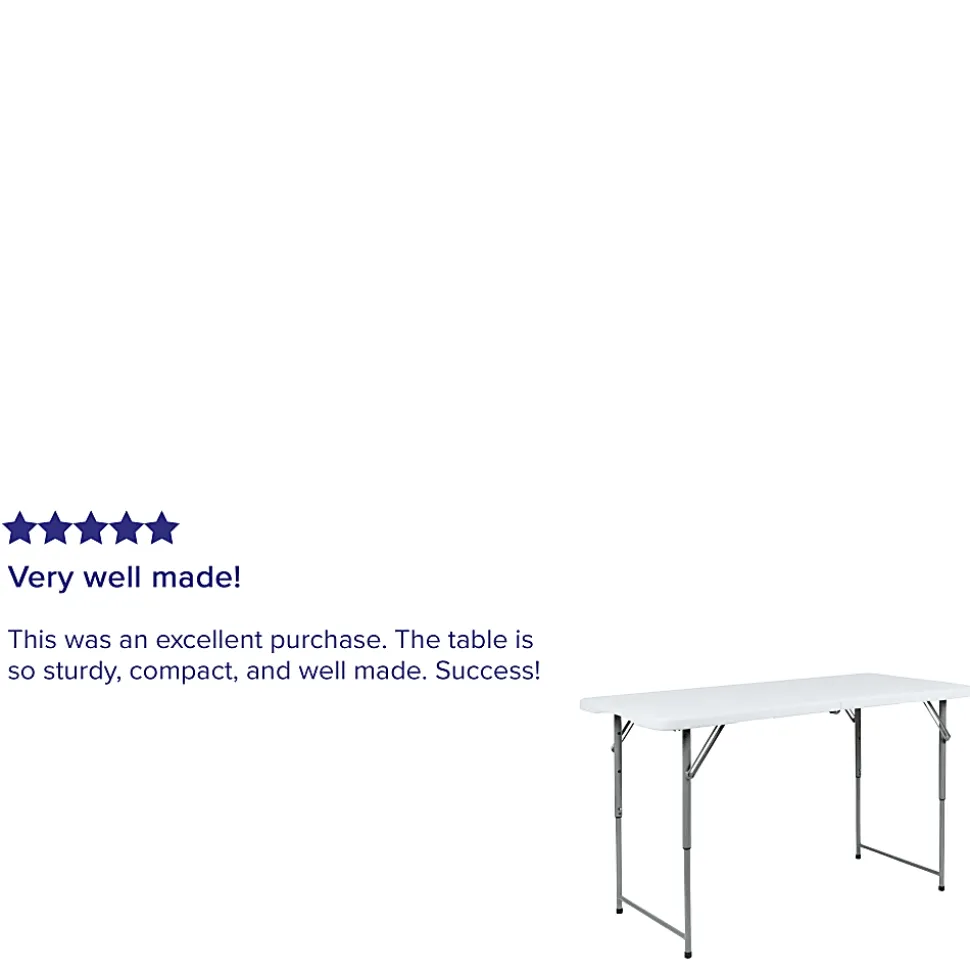 Flash Furniture Height-Adjustable Bi-Fold Plastic Folding Table With Carrying Handle, 29"H x 23-3/4"W x 47-1/2"D, Granite White
