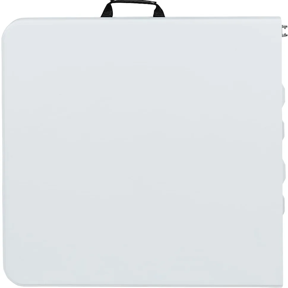 Flash Furniture Height-Adjustable Bi-Fold Plastic Folding Table With Carrying Handle, 29"H x 23-3/4"W x 47-1/2"D, Granite White