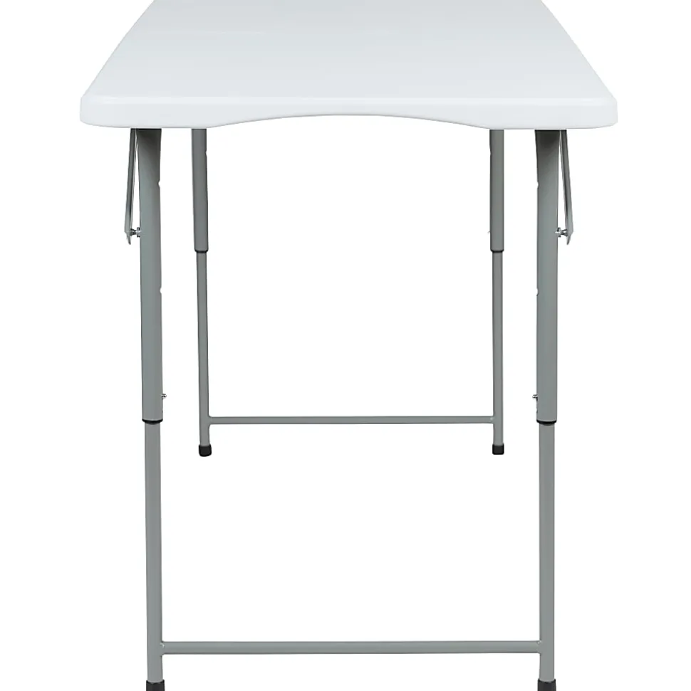 Flash Furniture Height-Adjustable Bi-Fold Plastic Folding Table With Carrying Handle, 29"H x 23-3/4"W x 47-1/2"D, Granite White