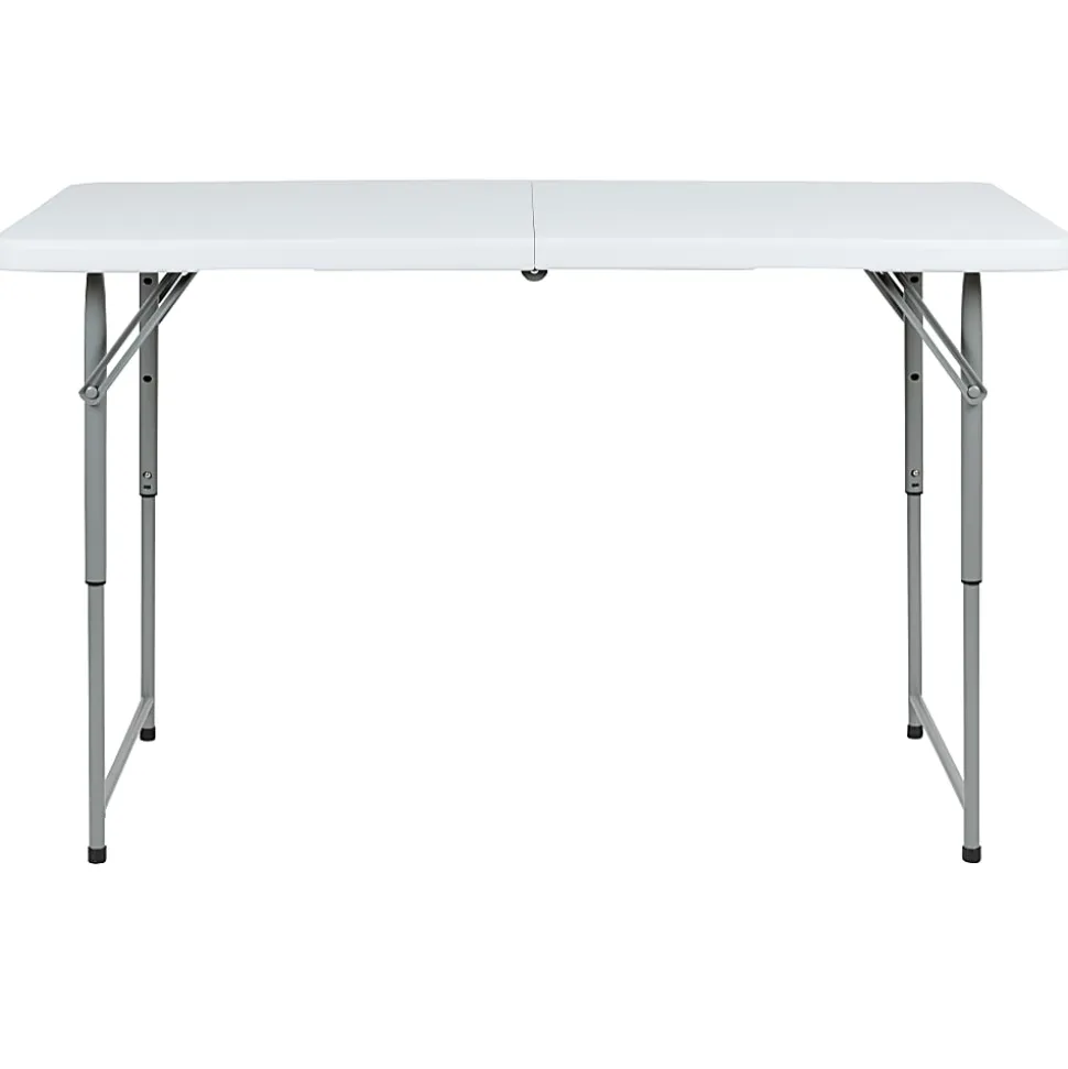 Flash Furniture Height-Adjustable Bi-Fold Plastic Folding Table With Carrying Handle, 29"H x 23-3/4"W x 47-1/2"D, Granite White