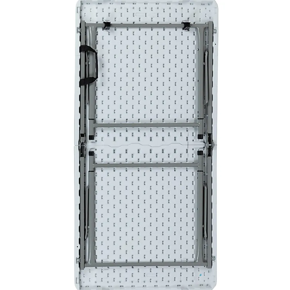 Flash Furniture Height-Adjustable Bi-Fold Plastic Folding Table With Carrying Handle, 29"H x 23-3/4"W x 47-1/2"D, Granite White