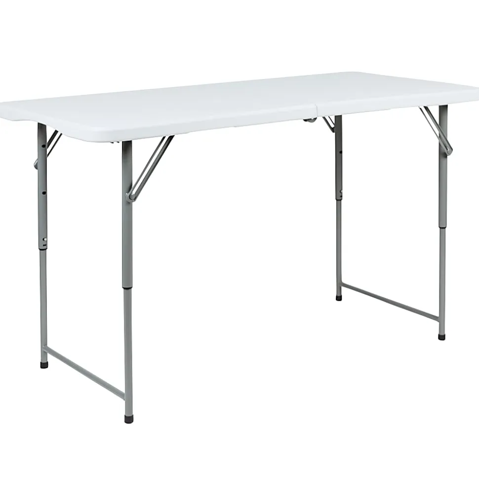 Flash Furniture Height-Adjustable Bi-Fold Plastic Folding Table With Carrying Handle, 29"H x 23-3/4"W x 47-1/2"D, Granite White
