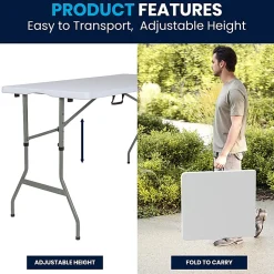 Flash Furniture Height-Adjustable Bi-Fold Plastic Banquet And Event Folding Table, 34"H x 27-1/4"W x 60"D, Granite White