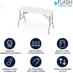 Flash Furniture Height-Adjustable Bi-Fold Plastic Banquet And Event Folding Table, 34
