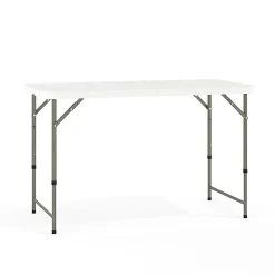Flash Furniture Height-Adjustable Bi-Fold Plastic Folding Table, 29-1/4"H x 23-3/4"W x 47-3/4"D, Granite White