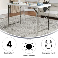 Flash Furniture Height-Adjustable Bi-Fold Plastic Folding Table, 29-1/4