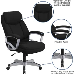 Flash Furniture HERCULES Big & Tall Ergonomic Fabric High-Back Swivel Office Chair, Black/Silver