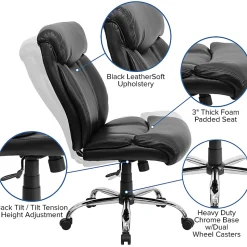 Flash Furniture Hercules Big & Tall High-Back Ergonomic LeatherSoft™ Faux Leather Office Chair With Full Headrest And Chrome Base, Black