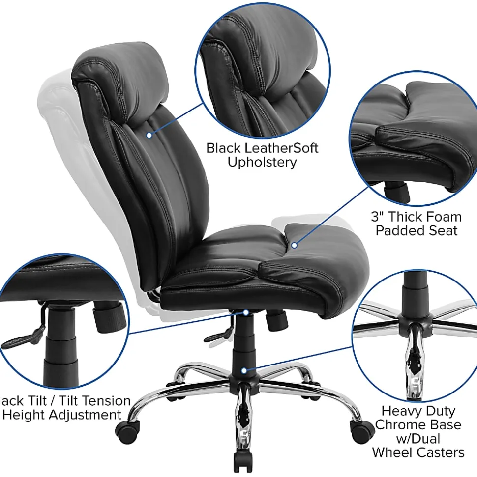 Flash Furniture Hercules Big & Tall High-Back Ergonomic LeatherSoft™ Faux Leather Office Chair With Full Headrest And Chrome Base, Black