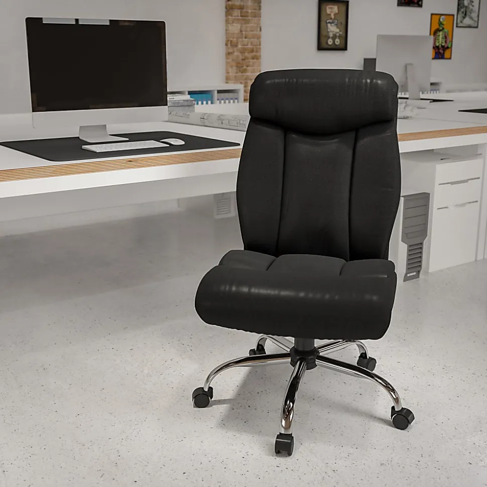 Flash Furniture Hercules Big & Tall High-Back Ergonomic LeatherSoft™ Faux Leather Office Chair With Full Headrest And Chrome Base, Black