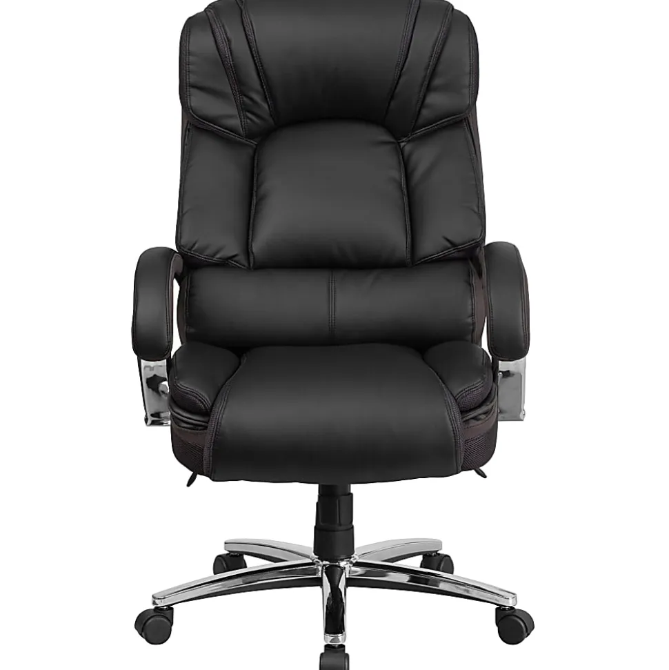 Flash Furniture Hercules Big & Tall Ergonomic LeatherSoft™ Faux Leather Office Chair With Chrome Base And Arms, Black/Gray
