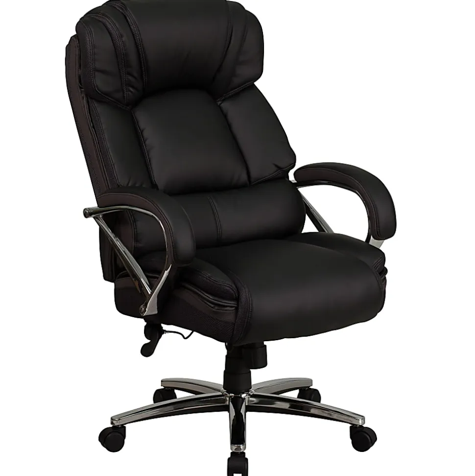 Flash Furniture Hercules Big & Tall Ergonomic LeatherSoft™ Faux Leather Office Chair With Chrome Base And Arms, Black/Gray