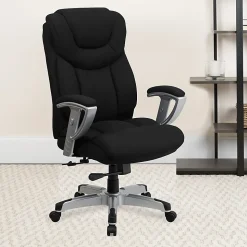 Flash Furniture Hercules Big And Tall Fabric Swivel Office Chair With Adjustable Arms, Black