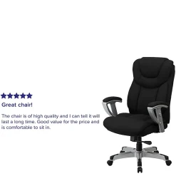 Flash Furniture Hercules Big And Tall Fabric Swivel Office Chair With Adjustable Arms, Black