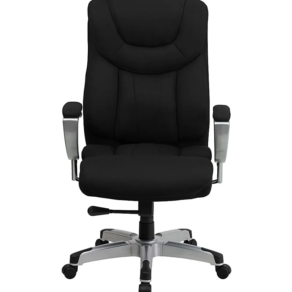 Flash Furniture Hercules Big And Tall Fabric Swivel Office Chair With Adjustable Arms, Black