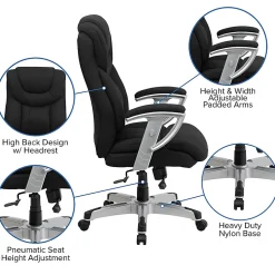 Flash Furniture Hercules Big And Tall Fabric Swivel Office Chair With Adjustable Arms, Black