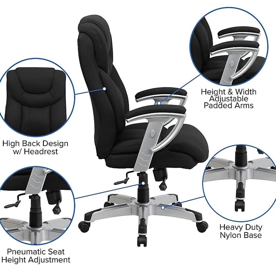Flash Furniture Hercules Big And Tall Fabric Swivel Office Chair With Adjustable Arms, Black