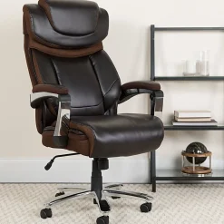 Flash Furniture Hercules Big & Tall Ergonomic LeatherSoft™ Faux Leather Office Chair With Height-Adjustable Headrest, Brown/Gray