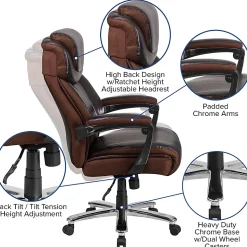Flash Furniture Hercules Big & Tall Ergonomic LeatherSoft™ Faux Leather Office Chair With Height-Adjustable Headrest, Brown/Gray