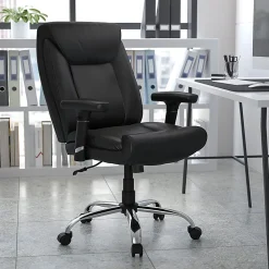 Flash Furniture Hercules Big & Tall Ergonomic LeatherSoft™ Faux Leather Mid-Back Swivel Task Chair With Adjustable Arms, Black
