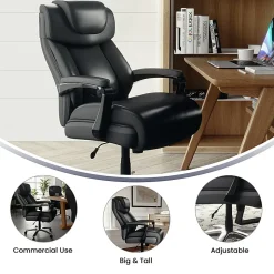 Flash Furniture Hercules Big & Tall Ergonomic LeatherSoft™ Faux Leather Office Chair With Height-Adjustable Headrest, Black/Gray