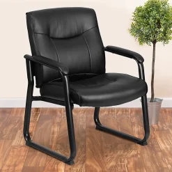 Flash Furniture Hercules Big & Tall LeatherSoft™ Faux Leather Low-Back Side Chair With Sled Base, Black