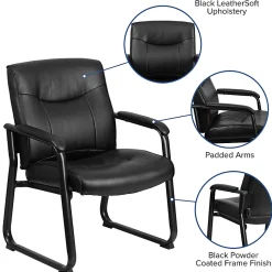 Flash Furniture Hercules Big & Tall LeatherSoft™ Faux Leather Low-Back Side Chair With Sled Base, Black
