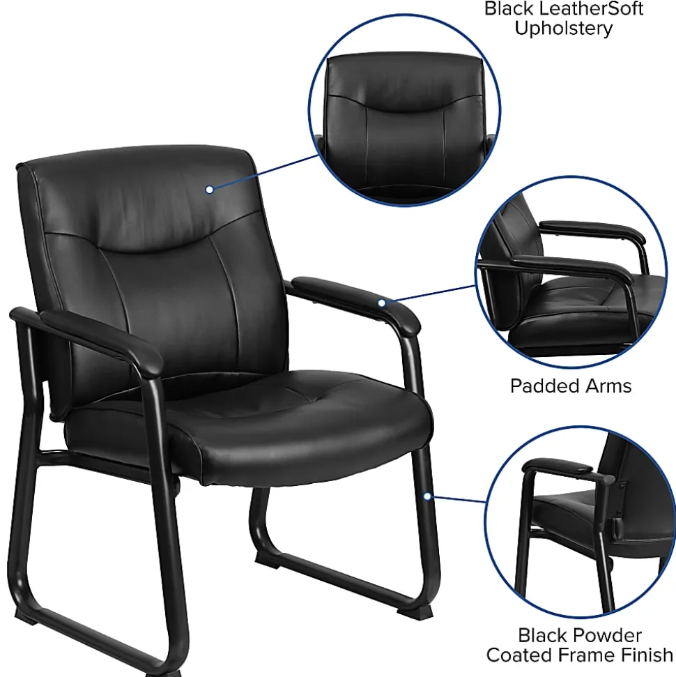 Flash Furniture Hercules Big & Tall LeatherSoft™ Faux Leather Low-Back Side Chair With Sled Base, Black
