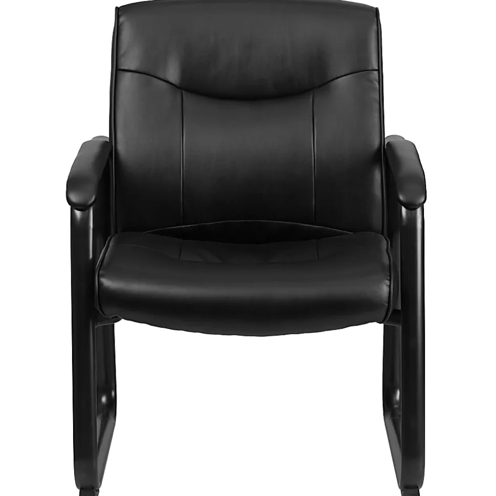 Flash Furniture Hercules Big & Tall LeatherSoft™ Faux Leather Low-Back Side Chair With Sled Base, Black