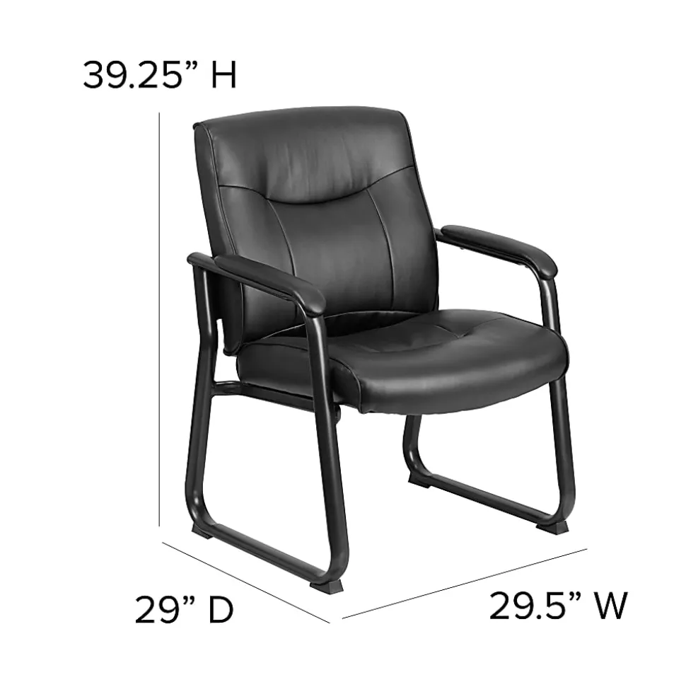 Flash Furniture Hercules Big & Tall LeatherSoft™ Faux Leather Low-Back Side Chair With Sled Base, Black
