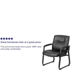 Flash Furniture Hercules Big & Tall LeatherSoft™ Faux Leather Low-Back Side Chair With Sled Base, Black