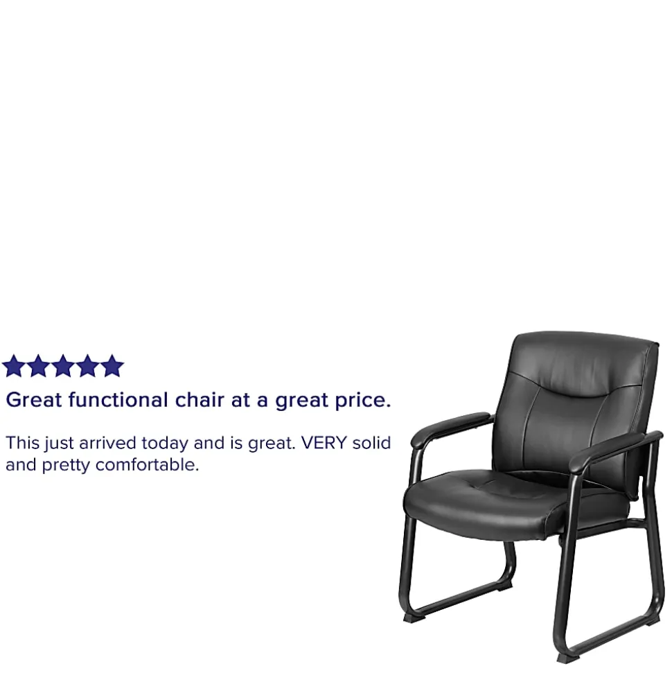 Flash Furniture Hercules Big & Tall LeatherSoft™ Faux Leather Low-Back Side Chair With Sled Base, Black