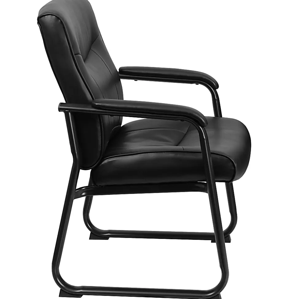 Flash Furniture Hercules Big & Tall LeatherSoft™ Faux Leather Low-Back Side Chair With Sled Base, Black