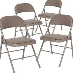 Flash Furniture Hercules Double-Braced Vinyl Folding Chairs, Set Of 4 Folding Chairs, Gray