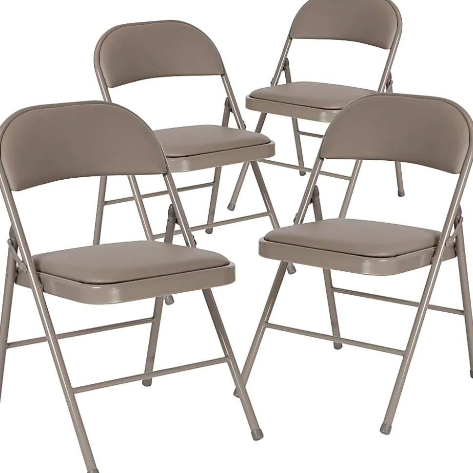 Flash Furniture Hercules Double-Braced Vinyl Folding Chairs, Set Of 4 Folding Chairs, Gray