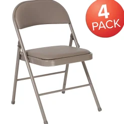 Flash Furniture Hercules Double-Braced Vinyl Folding Chairs, Set Of 4 Folding Chairs, Gray