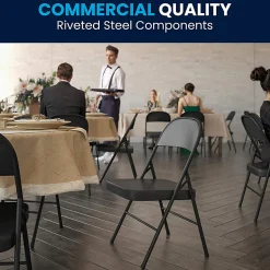 Flash Furniture Hercules Double-Braced Metal Folding Chairs, Set Of 4 Folding Chairs, Black