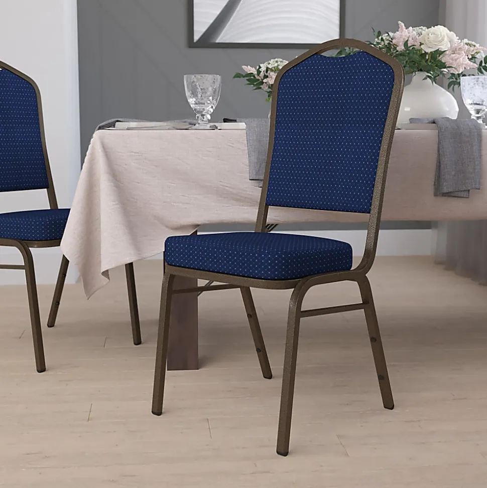 Flash Furniture HERCULES Fabric Crown-Back Stacking Banquet Chair, Navy Pattern/Gold