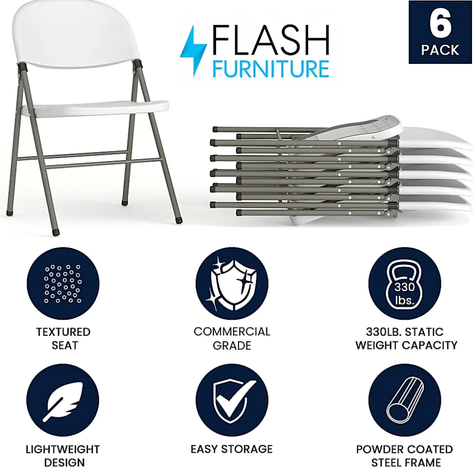Flash Furniture Hercules Folding Chairs, Set Of 6 Folding Chairs, White/Gray